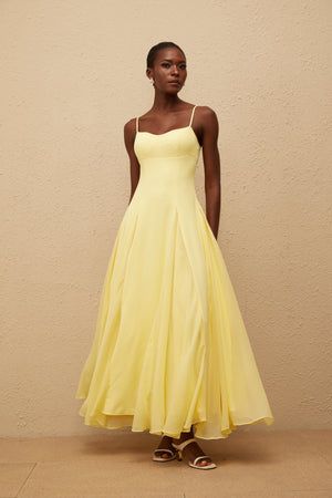 Aurohaya Sofie Yellow Pleated Maxi Dress