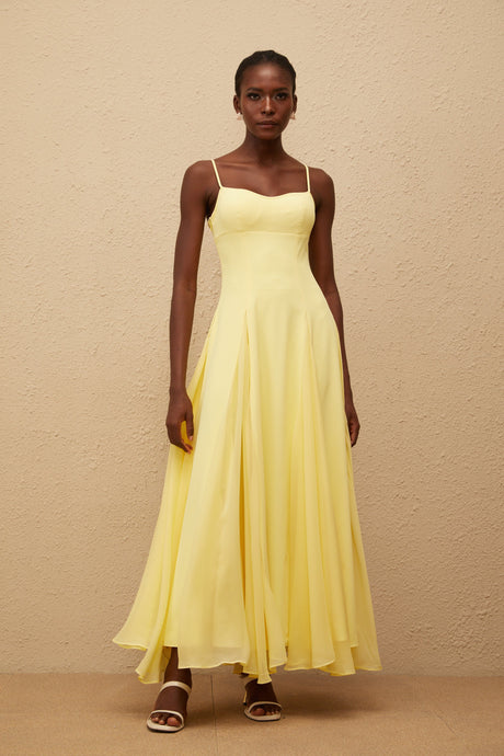 Aurohaya Sofie Yellow Pleated Maxi Dress