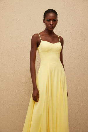 Aurohaya Sofie Yellow Pleated Maxi Dress