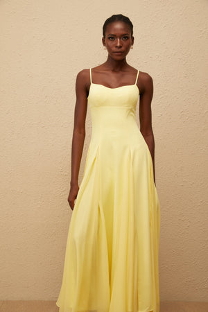 Aurohaya Sofie Yellow Pleated Maxi Dress