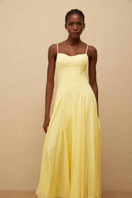 Aurohaya Sofie Yellow Pleated Maxi Dress
