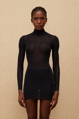 Aurohaya Eudoxia Dark Blue Open Back Knit Mini Dress