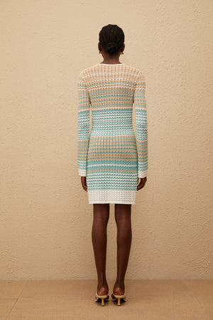 Aurohaya Pélagie Green Wavy Crochet Knit Mini Dress