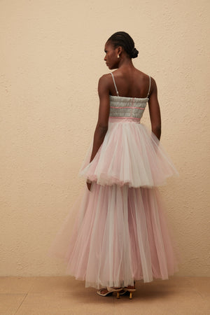 Aurohaya Hermione Grey 3D Petal Tulle Maxi Dress