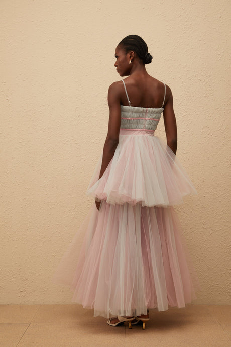 Aurohaya Hermione Grey 3D Petal Tulle Maxi Dress