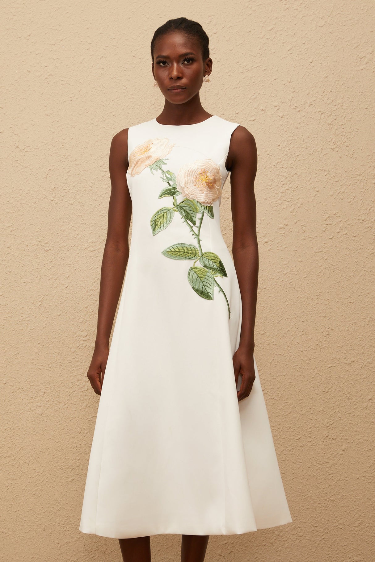 Aurohaya Mackenzie White Floral Embroidered Midi Dress