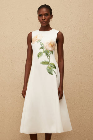 Aurohaya Mackenzie White Floral Embroidered Midi Dress