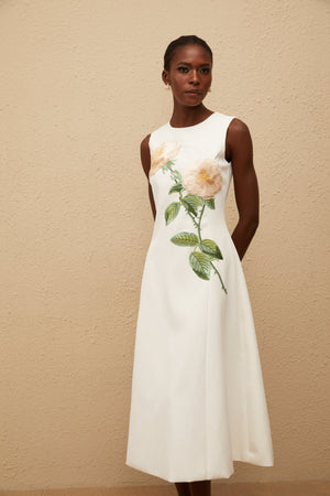 Aurohaya Mackenzie White Floral Embroidered Midi Dress