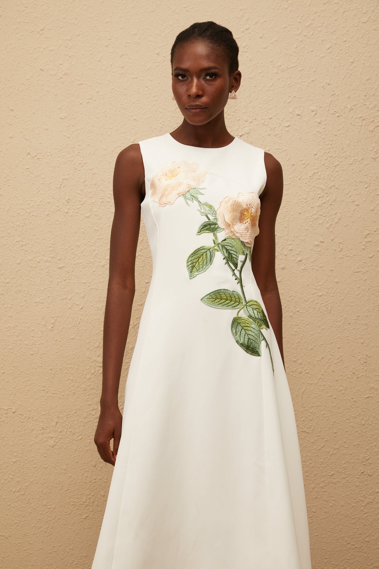 Aurohaya Mackenzie White Floral Embroidered Midi Dress