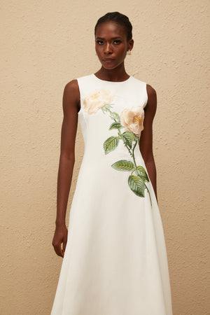 Aurohaya Mackenzie White Floral Embroidered Midi Dress