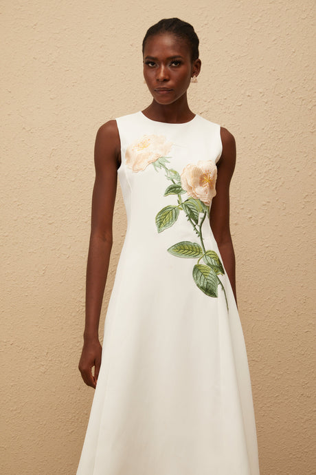 Aurohaya Mackenzie White Floral Embroidered Midi Dress