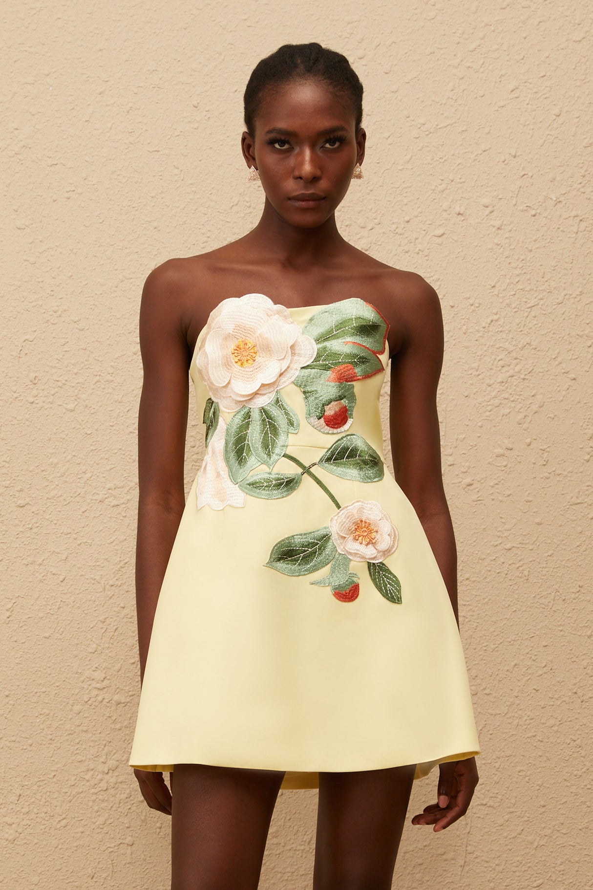 Aurohaya Abigail Yellow Floral Embroidered Mini Dress