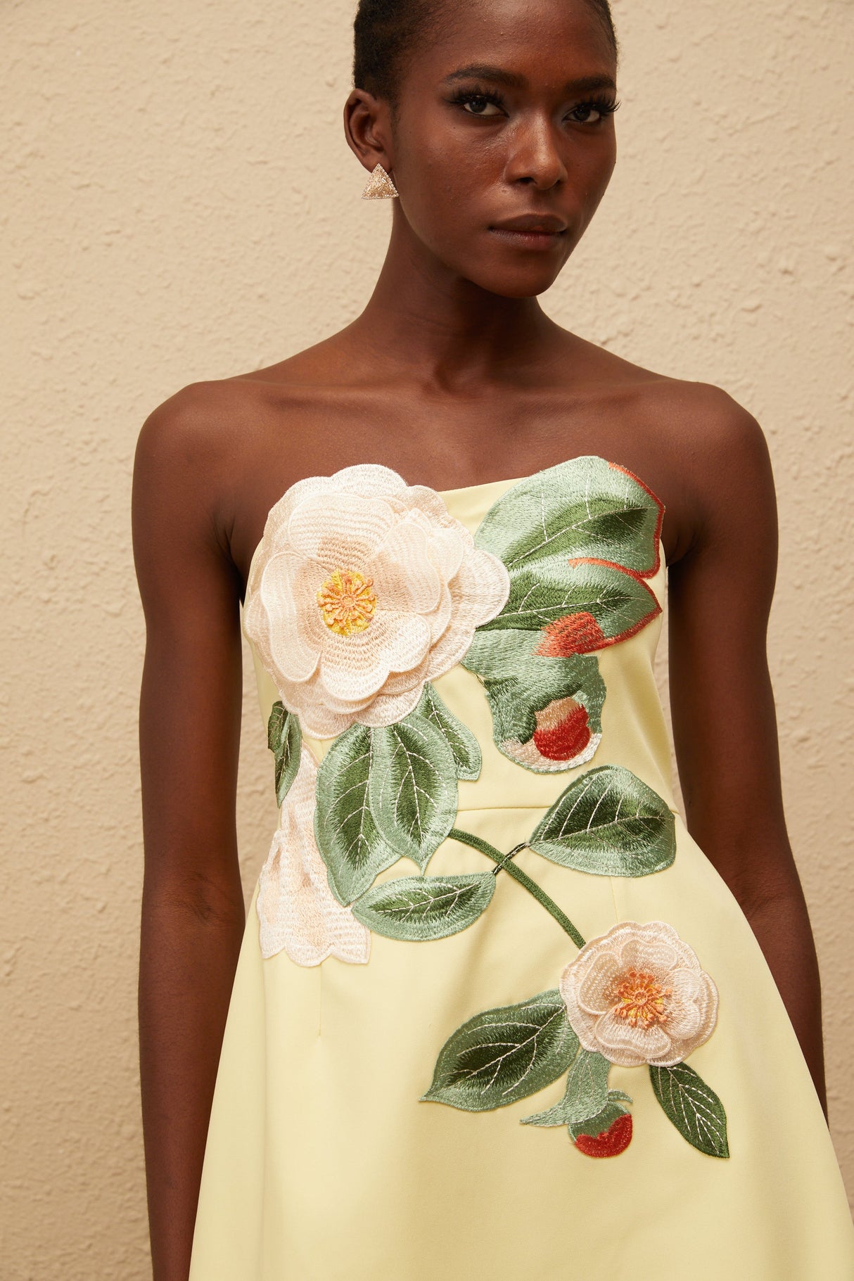 Aurohaya Abigail Yellow Floral Embroidered Mini Dress