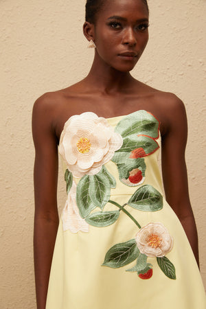 Aurohaya Abigail Yellow Floral Embroidered Mini Dress