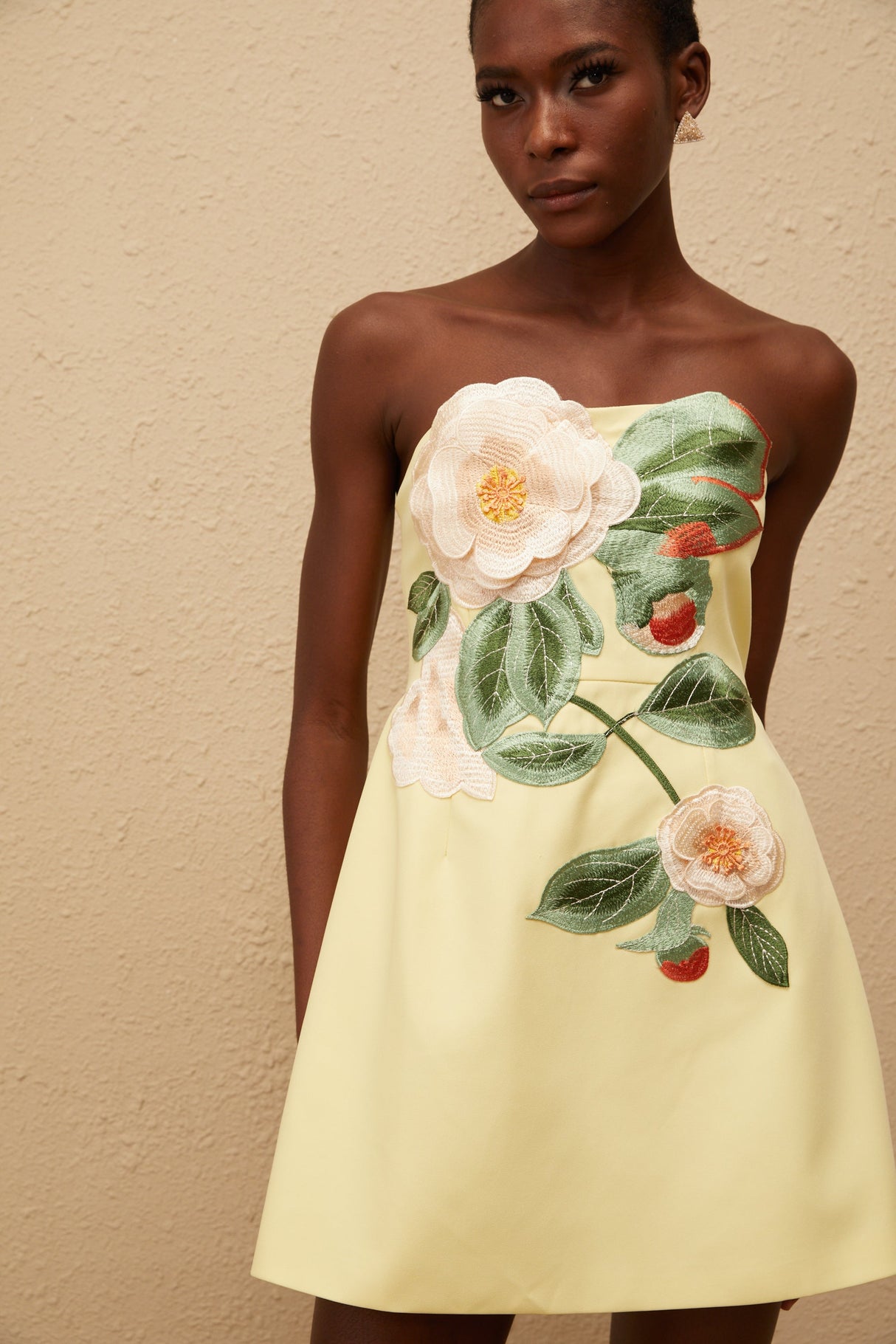 Aurohaya Abigail Yellow Floral Embroidered Mini Dress