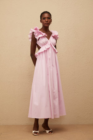 Aurohaya Adélaïde Pink Open Back Maxi Dress