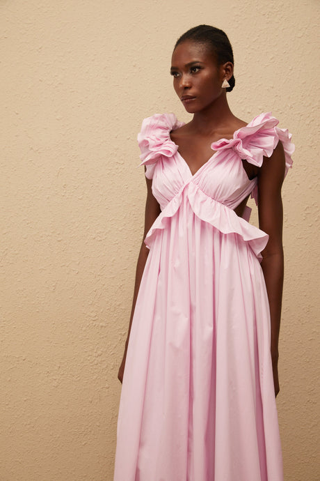 Aurohaya Adélaïde Pink Open Back Maxi Dress