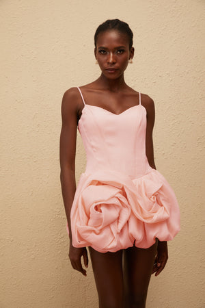 Aurohaya Melanie Pink 3D Petal Bubble Mini Dress