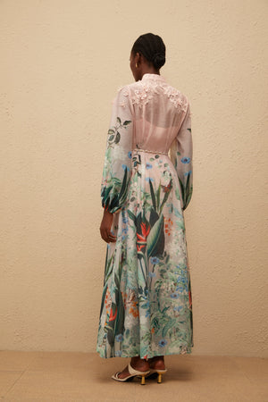Aurohaya Delphine Green Floral Print Maxi Dress