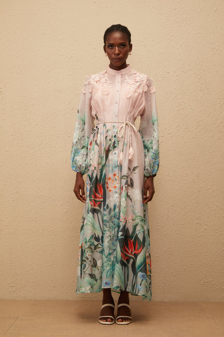 Aurohaya Delphine Green Floral Print Maxi Dress