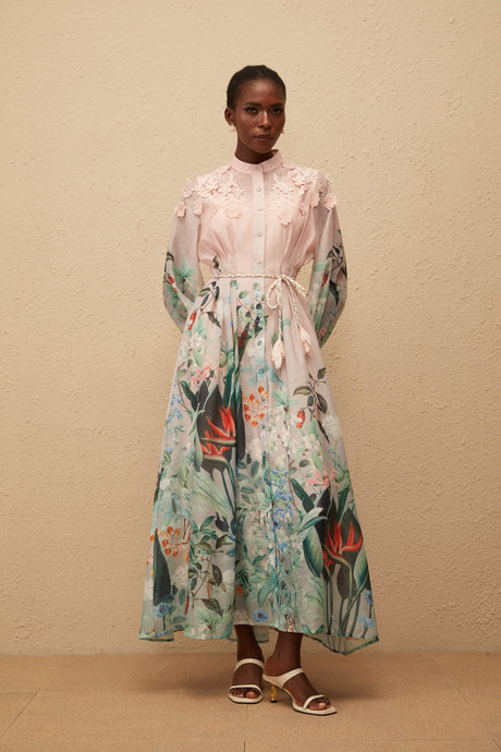 Aurohaya Delphine Green Floral Print Maxi Dress