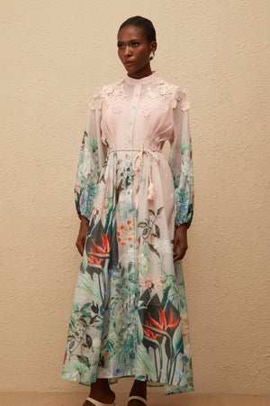 Aurohaya Delphine Green Floral Print Maxi Dress