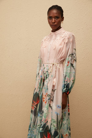 Aurohaya Delphine Green Floral Print Maxi Dress
