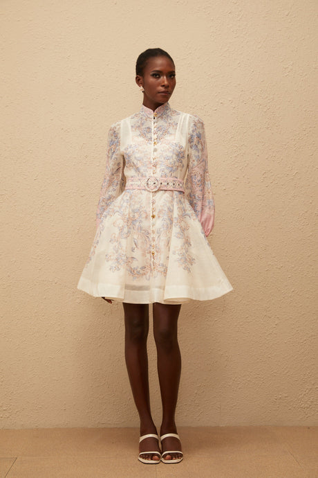 Aurohaya Fabienne Neutral Floral Print Mini Dress