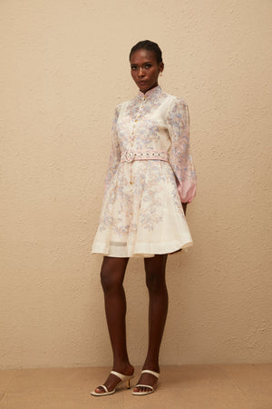 Aurohaya Fabienne Neutral Floral Print Mini Dress