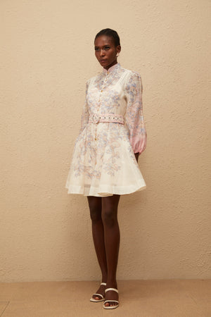 Aurohaya Fabienne Neutral Floral Print Mini Dress