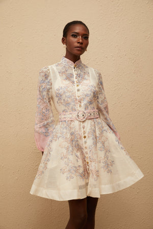 Aurohaya Fabienne Neutral Floral Print Mini Dress