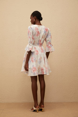 Aurohaya Téa White Floral Appliqué Mini Dress