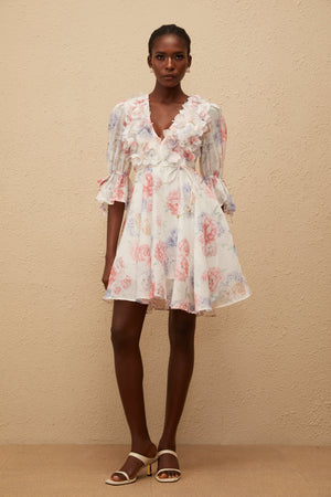 Aurohaya Téa White Floral Appliqué Mini Dress