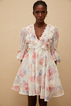Aurohaya Téa White Floral Appliqué Mini Dress