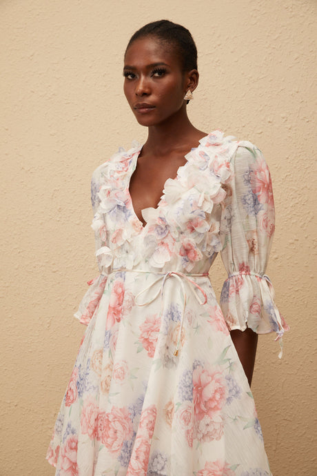 Aurohaya Téa White Floral Appliqué Mini Dress