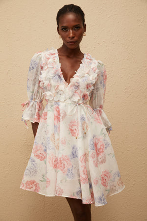 Aurohaya Téa White Floral Appliqué Mini Dress