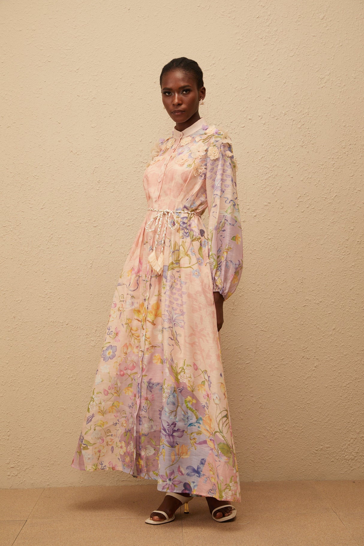 Aurohaya Delphine Pink Floral Print Maxi Dress