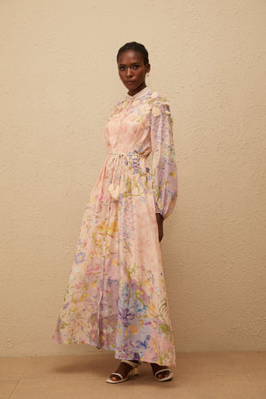 Aurohaya Delphine Pink Floral Print Maxi Dress