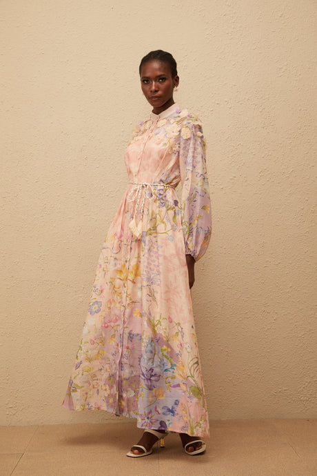 Aurohaya Delphine Pink Floral Print Maxi Dress