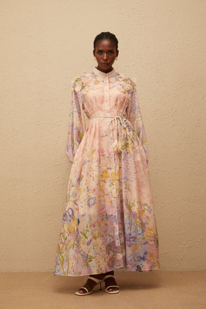 Aurohaya Delphine Pink Floral Print Maxi Dress