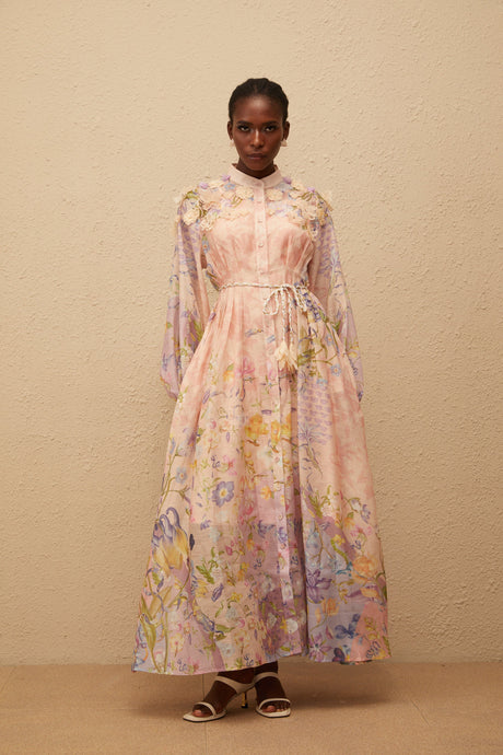 Aurohaya Delphine Pink Floral Print Maxi Dress
