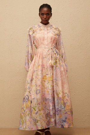 Aurohaya Delphine Pink Floral Print Maxi Dress