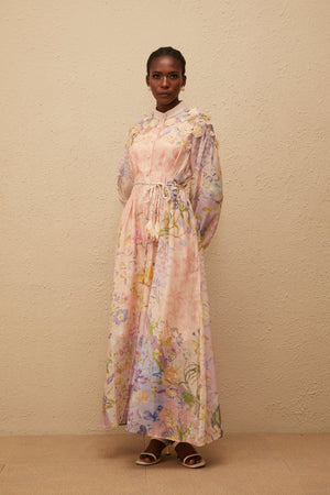 Aurohaya Delphine Pink Floral Print Maxi Dress