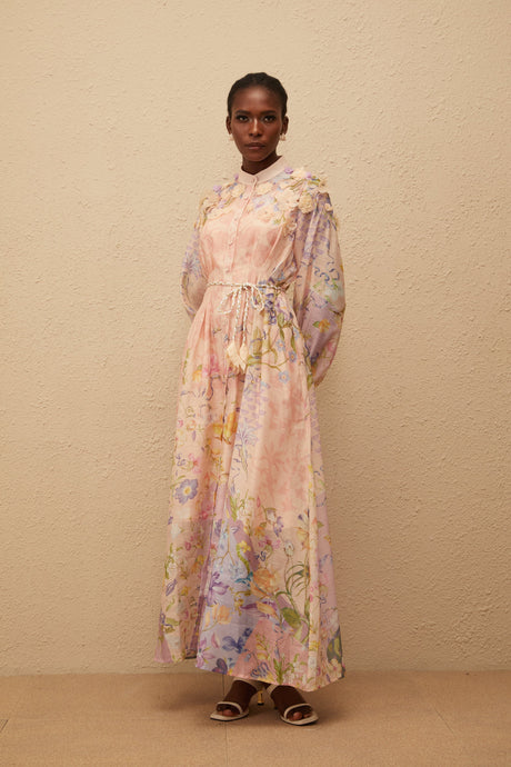 Aurohaya Delphine Pink Floral Print Maxi Dress