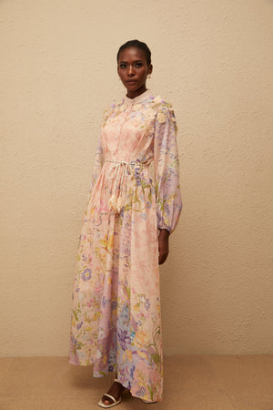 Aurohaya Delphine Pink Floral Print Maxi Dress