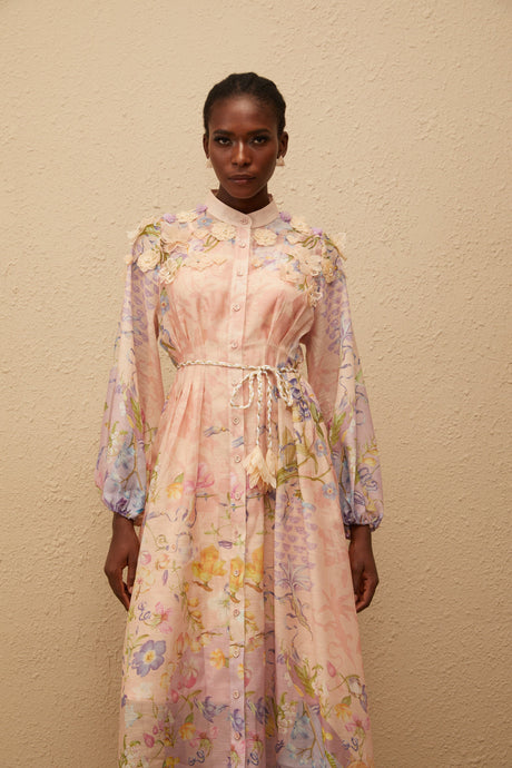 Aurohaya Delphine Pink Floral Print Maxi Dress