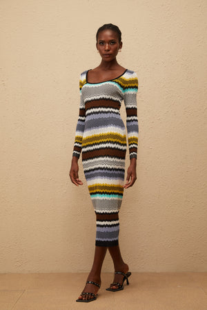 Aurohaya Frédérique Lilac Zigzag Woven Knit Midi Dress
