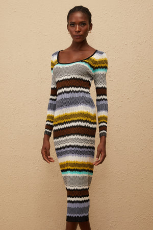 Aurohaya Frédérique Lilac Zigzag Woven Knit Midi Dress