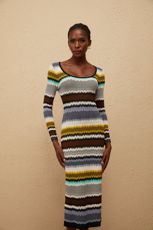 Aurohaya Frédérique Lilac Zigzag Woven Knit Midi Dress