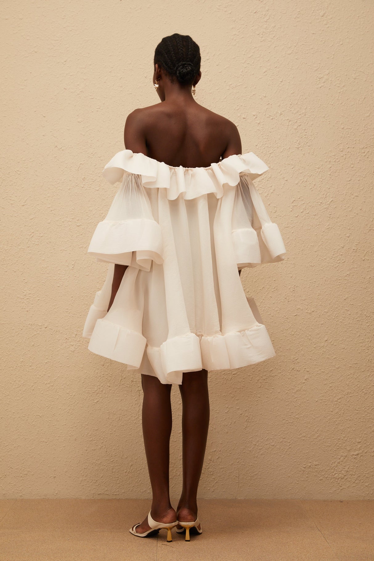 Aurohaya Flavie White Off Shoulder Ruffled Mini Dress